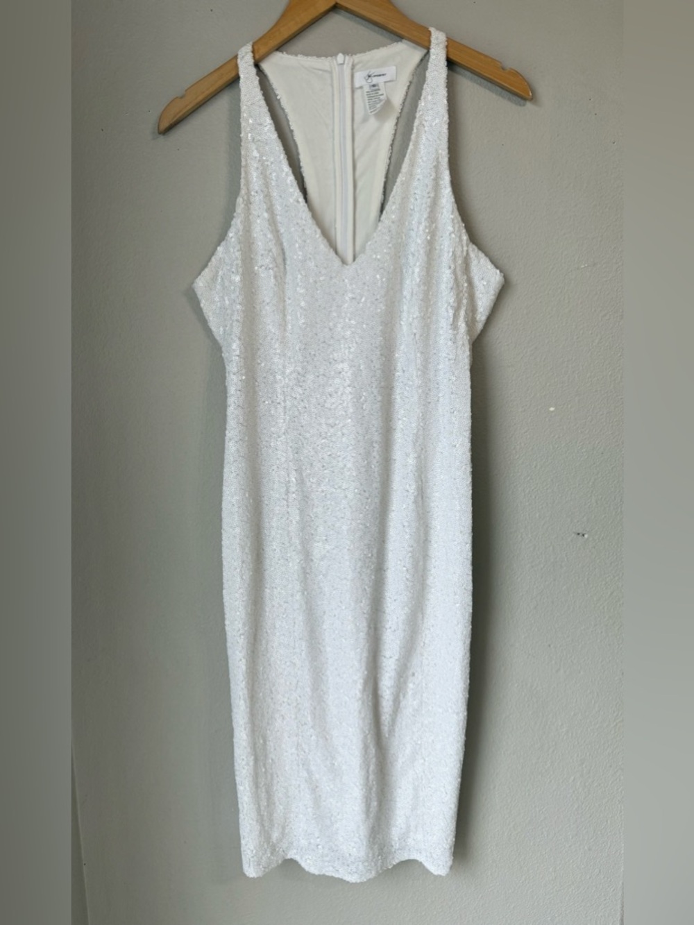 Jay x Jay Godfrey White Sequin Dress Womens Size 10 Cutout Back Deep V-Neck